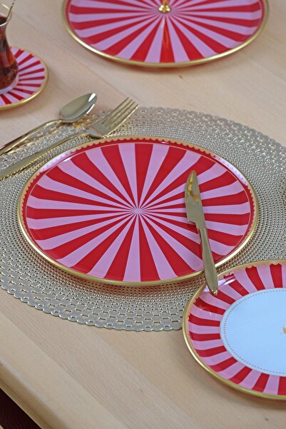 Glore Pink Line 6 Piece Service Set for 6 People - Serving Plate