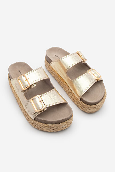 Marjin Dámské tlustá slámová podrážka s dvojitým páskem Ležérní pantofle Tesmo Gold