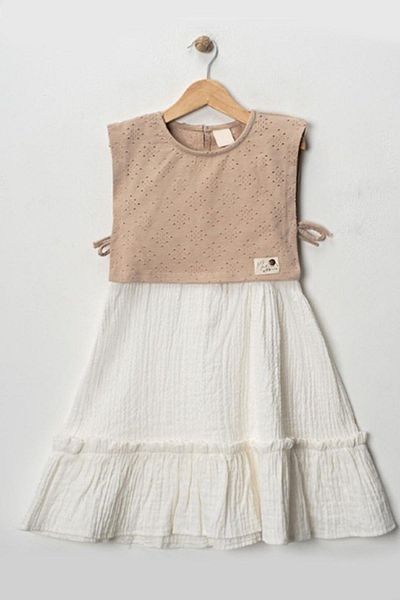 Monila Girl's 100% Cotton Muslin Fabric Crop Blouse Detailed Dress