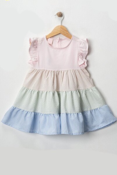 Monila Rochie de vară pentru fete, cu dungi din bumbac, cu nasturi la spate