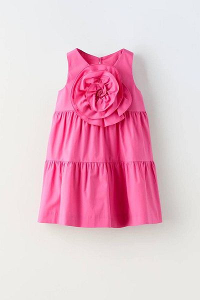 Monila Girl's Rose Appliqued Sleeveless Cotton Fabric Dress