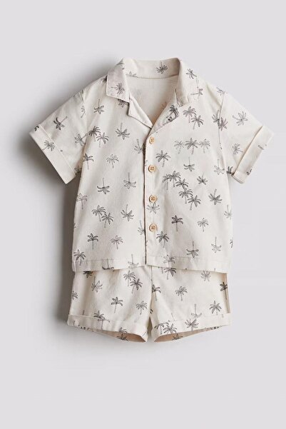 Monila Boy's Palm Printed 100% Cotton Fabric Shirt Shorts Underwear Set