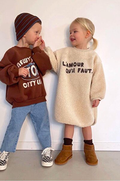 Monila Rochie de pluș pentru fete de sezon nou cu detaliu de broderie