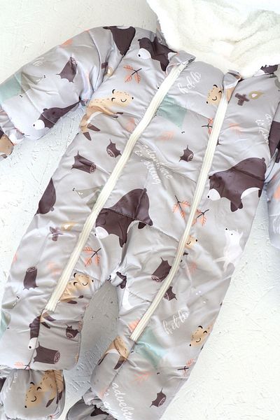 Monila Animal Patterned Fur Lined Hooded Baby Boy Baby Astronaut Cosmonaut Jumpsuit