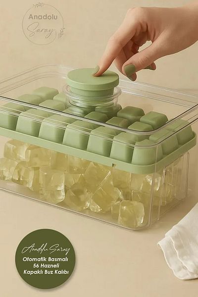 Anadolu Saray Automatic Press 56-Cup Shaped Ice Mold with Lid - Double Compartment Practical Design