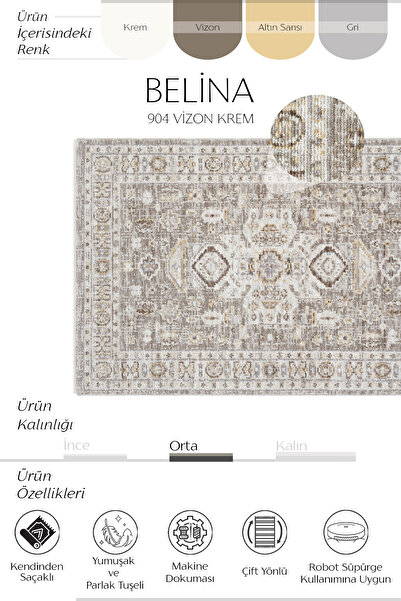 Cool Halı Belina Cream Mink Vintage Carpet – Thin Summer Ethnic Loop Retro Rug for Living Room & Hall