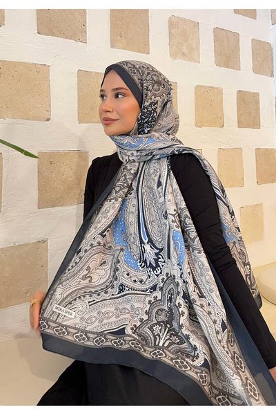 Mira İpek Ρετρό βαμβακερό σάλι Navy Blue Mink