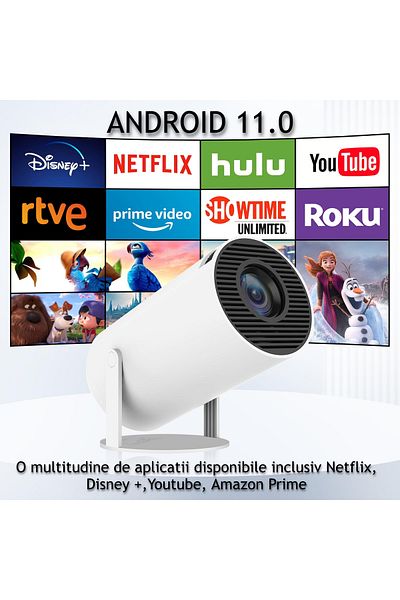 VENTLEX Videoproiector Portabil Full Hd, Android 11.0, 120 Ansi, Wifi, Bluetooth 5.0, Proiectie Ajustabila