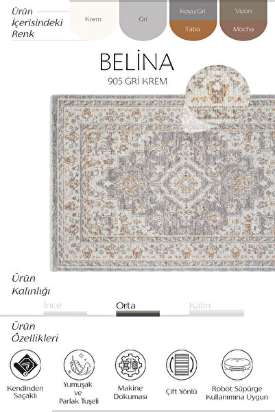 Cool Halı Belina Cream Gray Ethnic Vintage Carpet – Machine Woven Classic Rug for Living Room & Hall