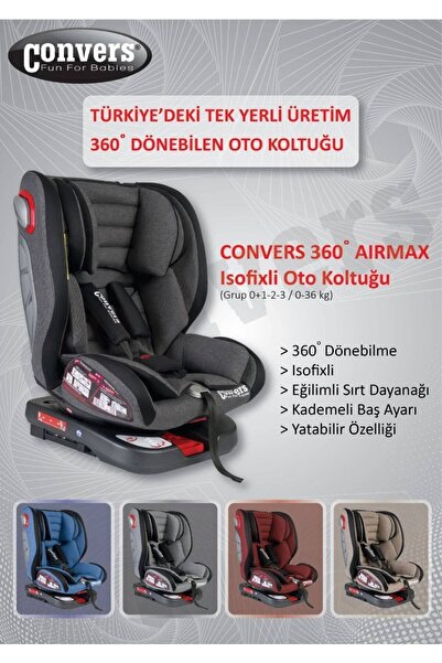 Convers Airmax 0-36 Kg 360 ° Dönebilen Isofix'li Oto Koltuğu Siyah