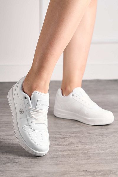 İmerShoes Daily Unisex White Sports Shoes Lace-Up Ankle Supported Lightweight Thick High Sole Sneaker 2100