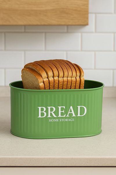 hemlife Metal Bread Bowl with Wooden Lid, Bread Box Green