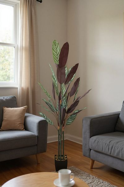 Living Colored artificial banana tree, 4 branches, 160 cm, with a black pot