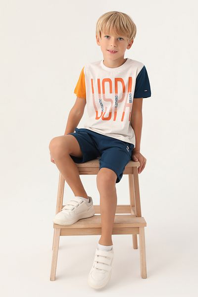 U.S. Polo Assn. Costum Bermuda pentru baieti - U.S. Polo 1715-4 Crem Melange