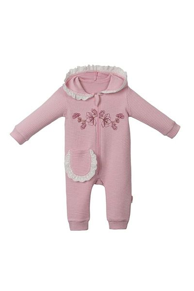 NECİXS BEBEE Flower Embroidered Hooded Jumpsuit Pink
