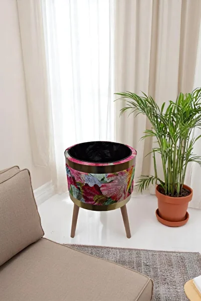 Arte Cotone Decorative Flower Pot |   Flower Patterned Large Size Footed & Footless Models |   Velvet Fabric Flower Pot