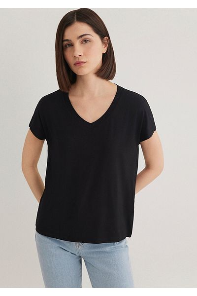 Mavi Μαύρο παχύρρευστο T-shirt με λαιμόκοψη - Regular Fit167714-900