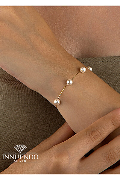 Innuendo Altın Kaplama 925 Ayar Gümüş Yılan Zincirli Dağınık Incili Bileklik