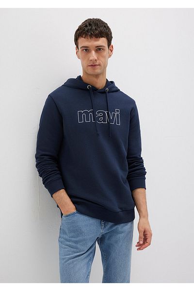 Mavi Hanorac albastru bleumarin cu glugă cu imprimeu cu logo 065606-28417