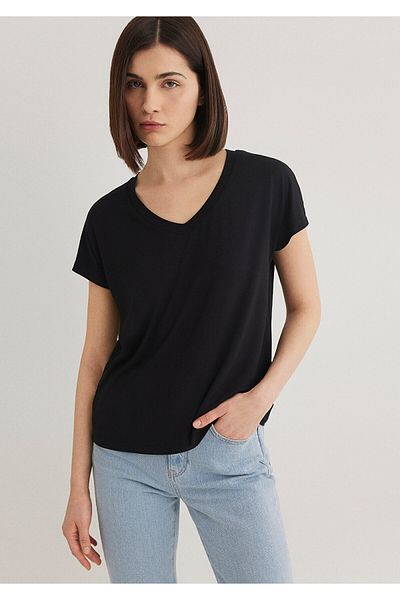 Mavi Μαύρο παχύρρευστο T-shirt με λαιμόκοψη - Regular Fit167714-900