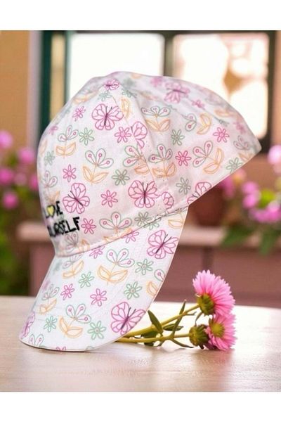Balgüneş Tekstil 4/8 Years Girl's Flower Printed Cap - 52cm Pink