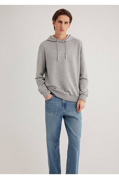 Mavi Logo Printed Hooded Gray Sweatshirt 065606-28387