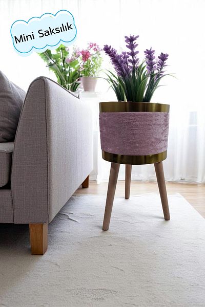 Arte Cotone Decorative Flower Pot |   Beige, Cream, Pink, Gray Footed & Footless Models |   Velvet Fabric Flower Pot
