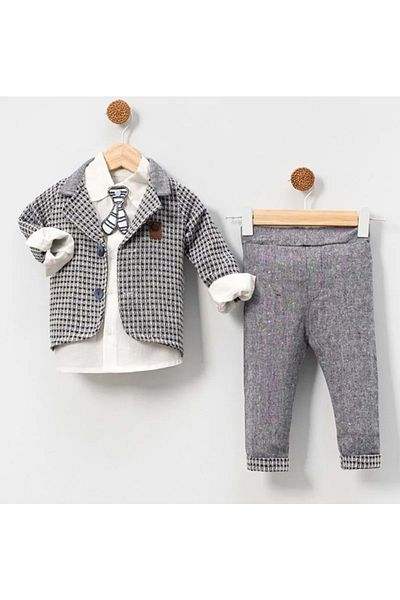 NECİXS BEBEE Jacket Shirt Pants Triple Set Navy Blue