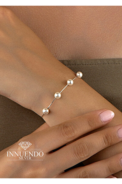 innuendo jewelery 925 Ayar Gümüş Yılan Zincirli Dağınık İncili Bileklik