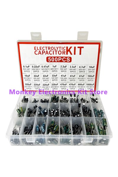 Choice 500PCS Electrolytic Capacitor Mixed DIP Electrolyte Capacitors 10V 16V 25V 50V Electronic Kit 0....