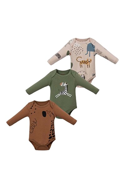 NECİXS BEBEE طقم جسم ثلاثي بأكمام طويلة من زيرافه بيج