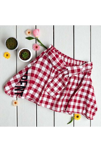 Nanica Kids Asymmetrical Cut Plaid Skirt Red
