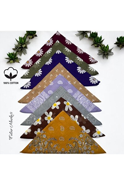 Fular Marketi Unisex 8 τεμάχια με σχέδιο μαργαρίτα 100% βαμβάκι μπαντάνα χακί καφέ μπορντό γαλακτώδες μπλε λιλά γκρι μωβ