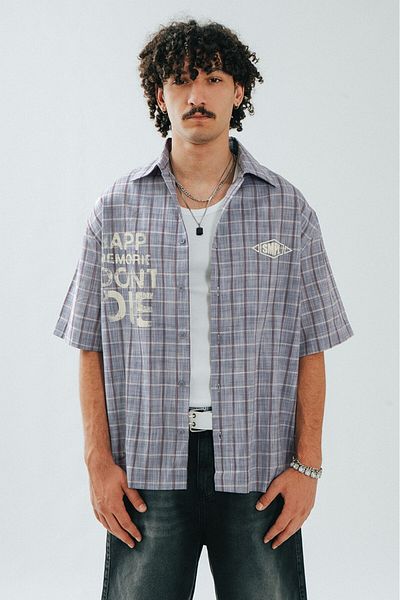 black sample Checkered Oversize Gray Men's Shirt