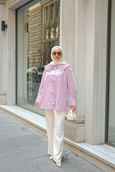 LOCCO Cămașă plisată cu rever pentru femei de culoare liliac