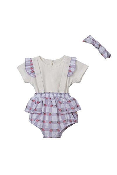 NECİXS BEBEE Strawberry Strap Shorts Body Suit Lilac