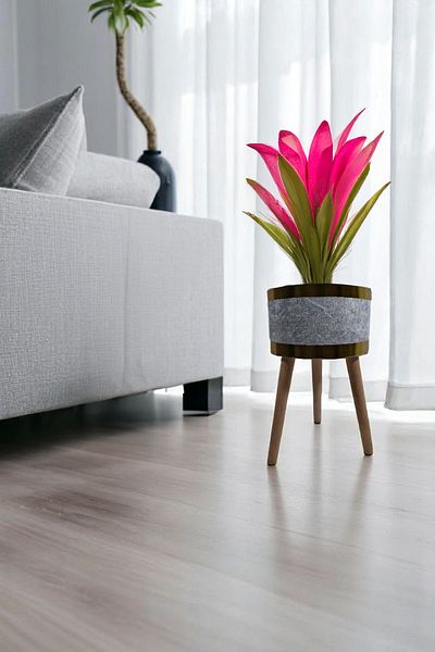 Arte Cotone Decorative Flower Pot |   Beige, Cream, Pink, Gray Footed & Footless Models |   Velvet Fabric Flower Pot