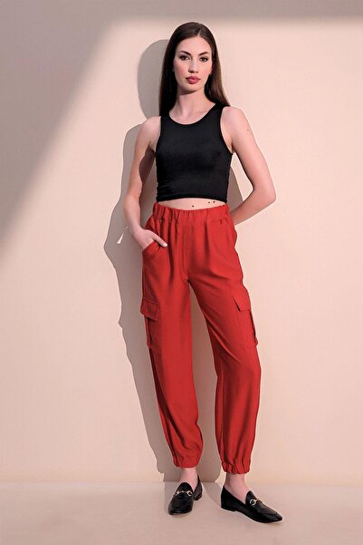NEW LAVİVA Women's Coral Linen Quality Fabric, Side Pocket, Elastic Leg Safari Pants