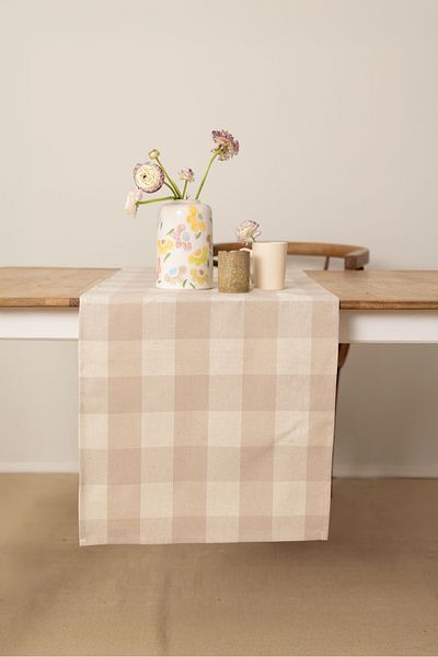 Wellstil Sora |   Runner Bej Gingham Gingham 40 X 150 Cm