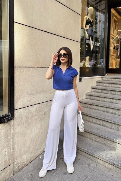 NEW LAVİVA White Spanish Loose Leg, Elastic Waist, Soft Texture Fabric, Loose & Comfortable Fit/Cut, Pants