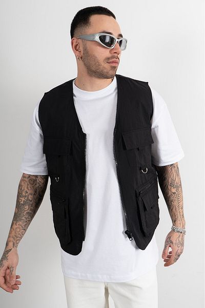UKHWD SUPPLY Black Multi-Pocket Utility Cargo Men's Vest