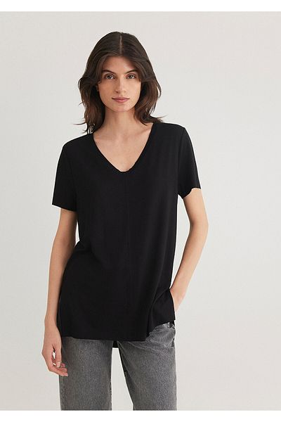 Mavi Μαύρο παχύρρευστο T-shirt με λαιμόκοψη - Loose Fit166775-900