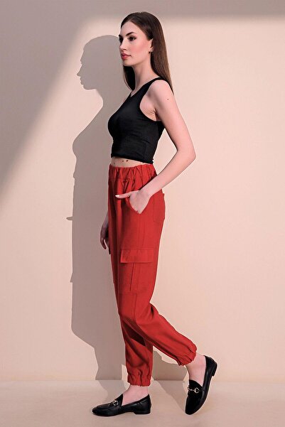 NEW LAVİVA Women's Coral Linen Quality Fabric, Side Pocket, Elastic Leg Safari Pants