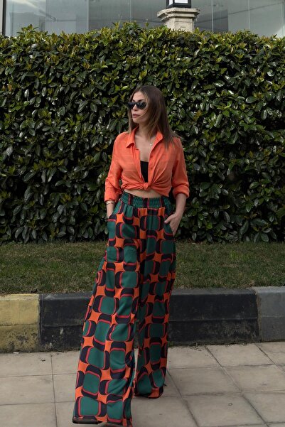 NEW LAVİVA Оранжеві штани з гумкою на талії, кишенями, іспанським кроєм / широкими штанинами, спеціальна тканина, зручний крій - підходять для носіння з хіджабом