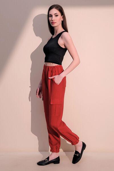 NEW LAVİVA Women's Coral Linen Quality Fabric, Side Pocket, Elastic Leg Safari Pants