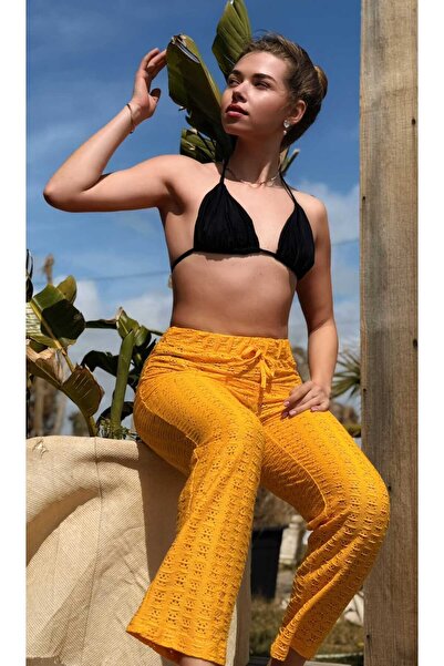 MY Wooft Sarı Yazlık Plaj Kıyafeti Pareo Mayo Ve Bikini Üstü Pantolon