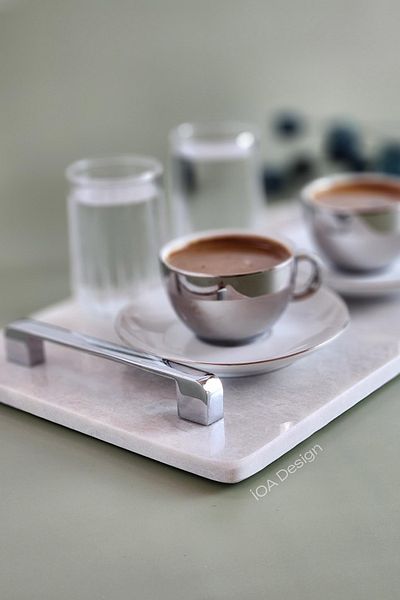 ioadesign Narcissus Model Real Thin Marble Presentation Tray (32X20 CM) - Silver Handle