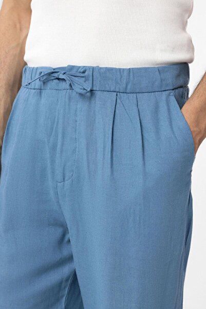 Antioch Bebe Mavi Bel Bağlamalı Keten Karışımlı Baggy Erkek Pantolon