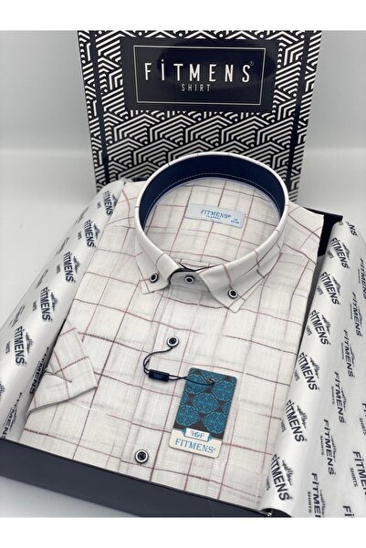 Fitmens Classic Short Sleeve Checkered Linen Cotton Collared Buttoned Men's S...