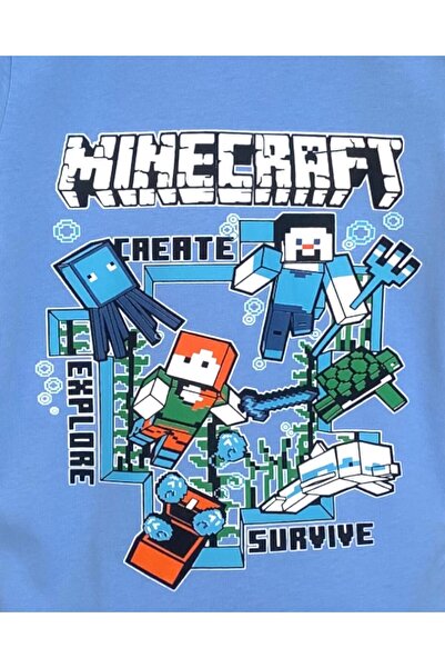 LİTTLE TORTOİSE Αγόρι καλοκαιρινό χτενισμένο βαμβακερό μπλουζάκι με στάμπα Minecraf